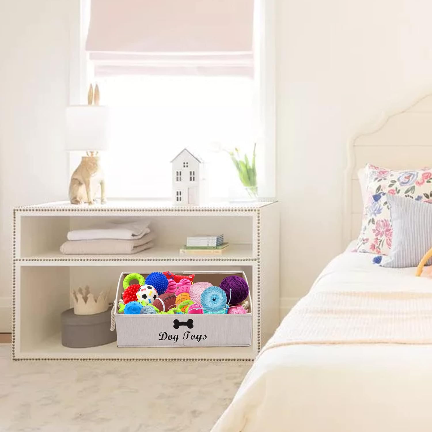 Geyecete Contenedores de almacenamiento grandes para perros, cajas organizadoras trapezoidales plegables de tela con mango de cuerda de tejido,