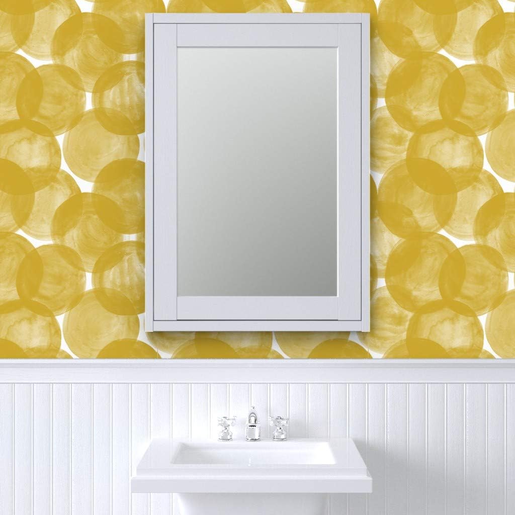 Spoonflower Peel & Stick Wallpaper Swatch – Watercolor Mustard Yellow Gold Polka Dots Geometric Bold Circles Round Custom Removable Wallpaper