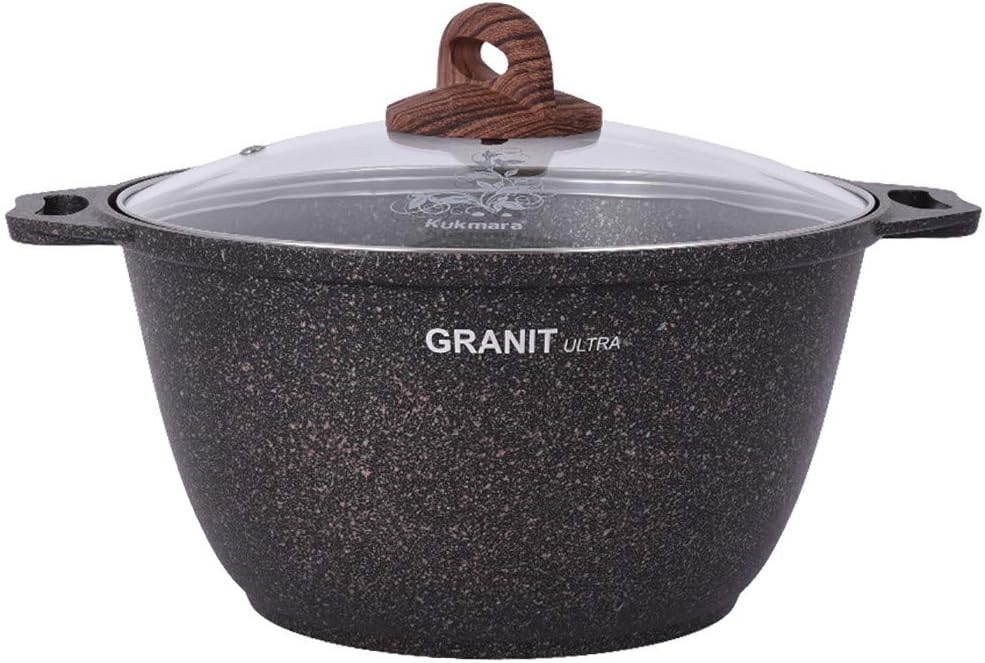 Olla de aluminio con tapa de vidrio “Granit ultra” Olla de cocina (4.2 cuartos de galón))