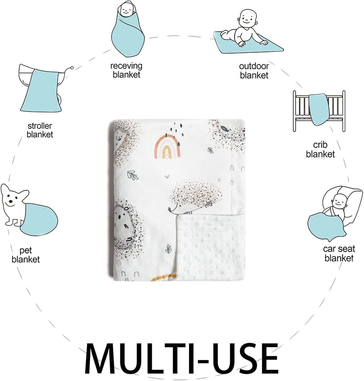 insular Manta de bebé para niños y niñas, felpa suave Minky con respaldo de puntos, manta de recepción de doble capa para cochecito, cuna, manta de