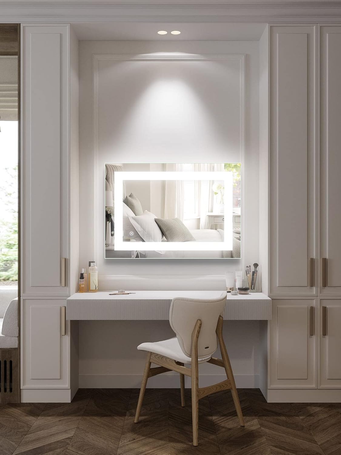 FOMAYKO Espejo de baño LED de 24 x 32 pulgadas, espejo de maquillaje iluminado con luz frontal, espejos regulables montados en la pared con