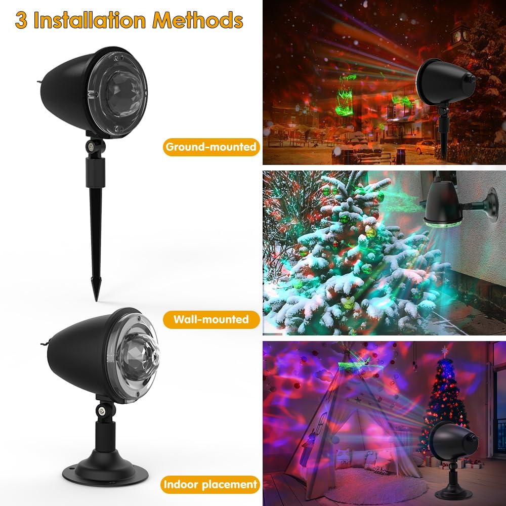 Proyector de luces de Navidad de Halloween para exteriores, 2 en 1 con ondas de agua, luz láser Aurora con control remoto, luz LED impermeable para