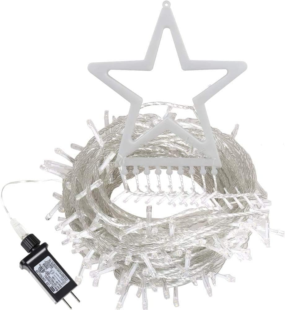 Luces decorativas de Navidad para exteriores, 317 luces LED de 11.5 pies, 8 modos de iluminación de memoria y temporizador, luces de estrella de