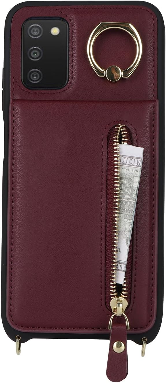 Samsung Galaxy A03s – Funda con tarjetero para mujer, Galaxy A03s con correa y ranuras para tarjetas de crédito, bandolera con función atril y