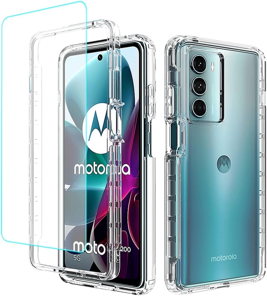 Tothedu Funda para Moto G200 5GEdge S30 XT2175-2 con protector de pantalla de vidrio templado, carcasa protectora de cuerpo completo transparente de