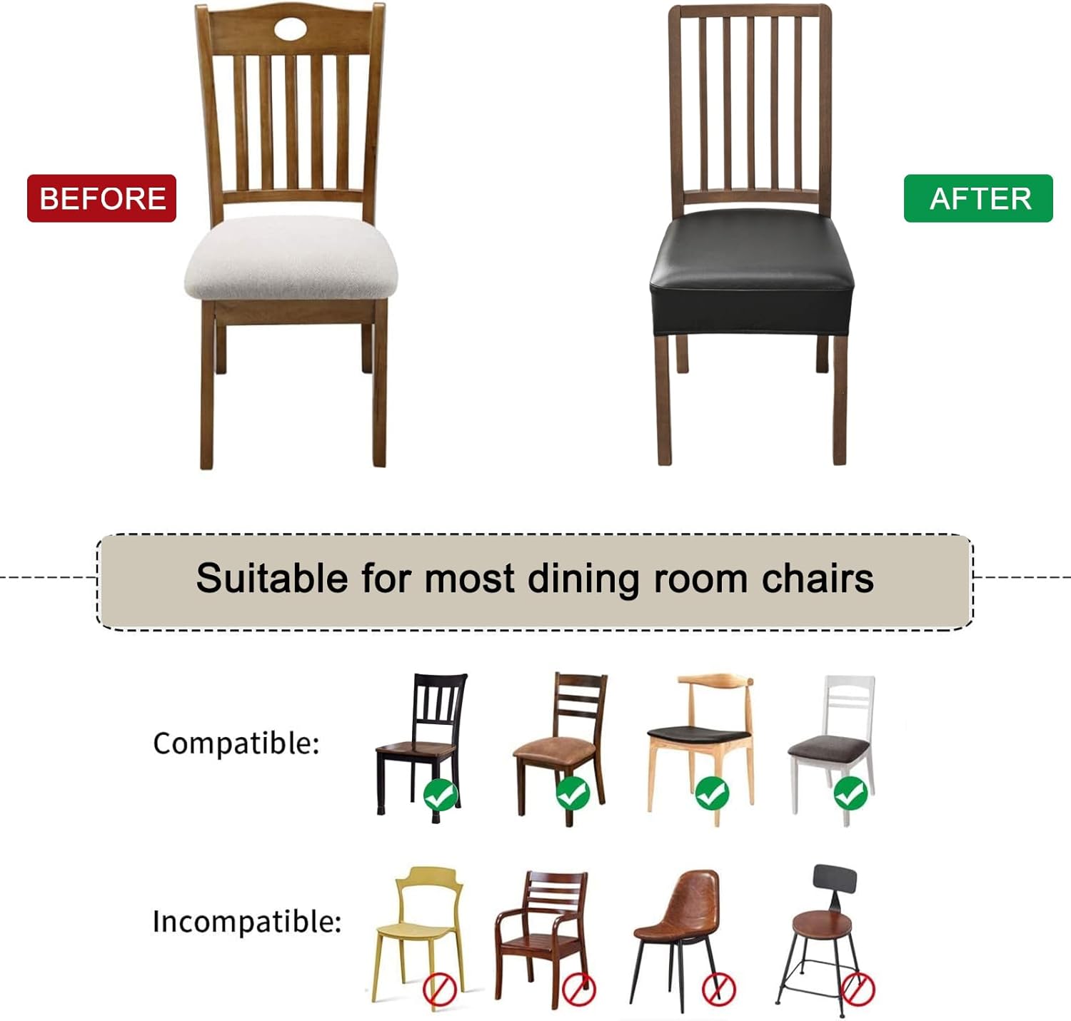 HAOYONG Funda de asiento impermeable para sillas de comedor, 2 piezas de piel sintética, lavable, protector de asiento suave y elástico para sillas