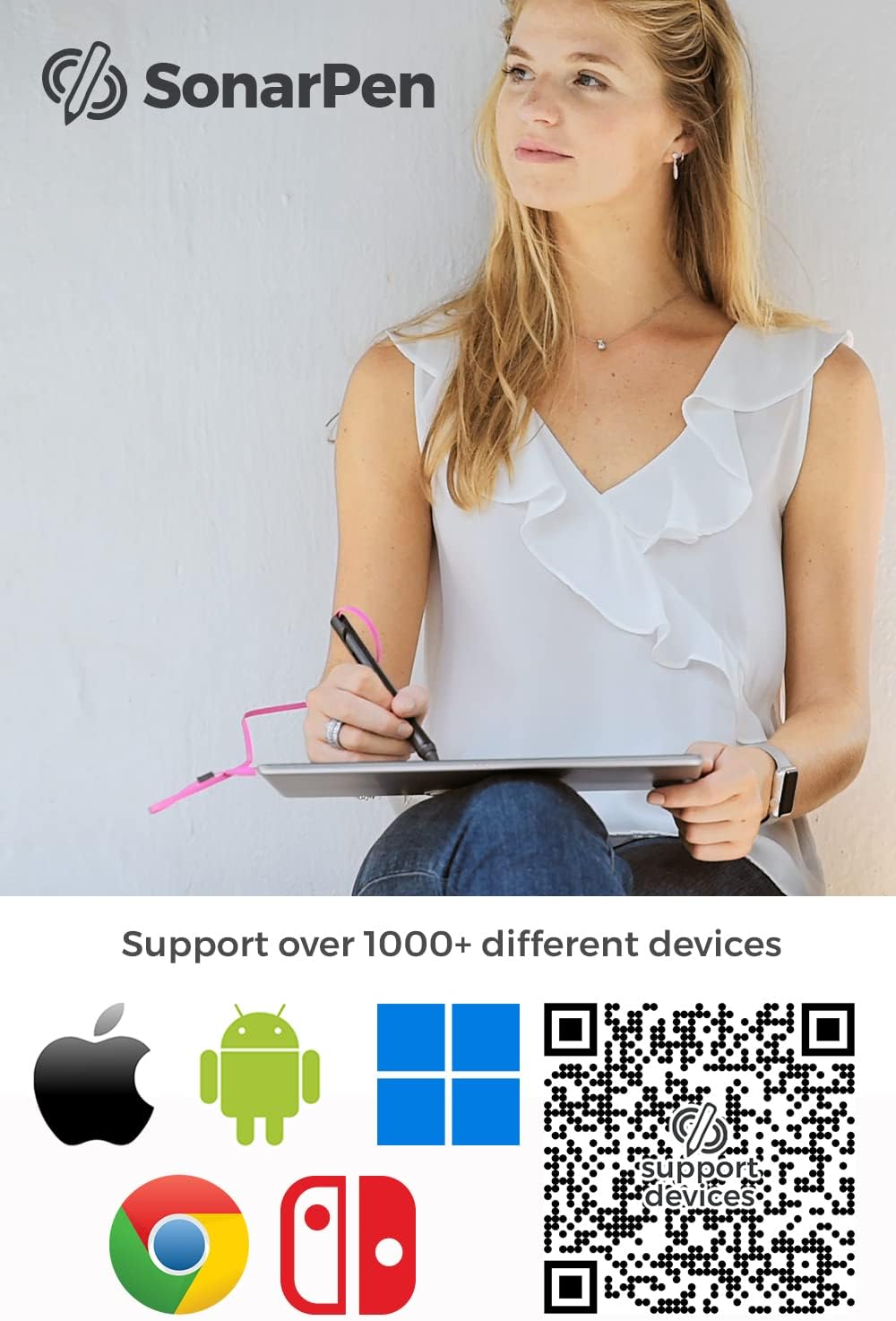 SonarPen – Lápiz capacitivo inteligente sensible a la presión con rechazo de palma y botón de acceso directo. Menos batería. Compatible con Apple