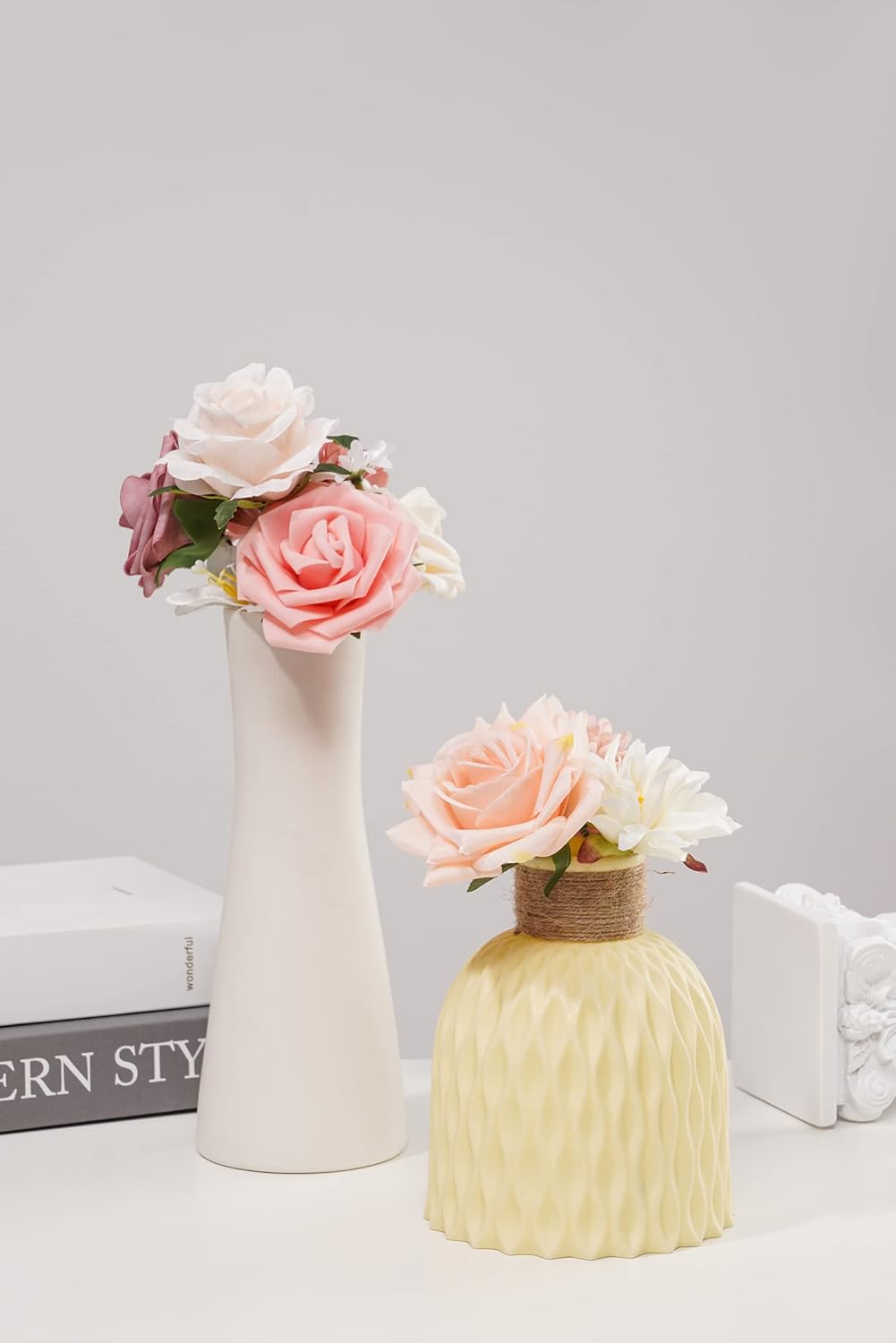 Combo de flores artificiales de seda sintética con tallos para manualidades, ramos de boda, centros de mesa, arreglos de mesa, decoración de novia,