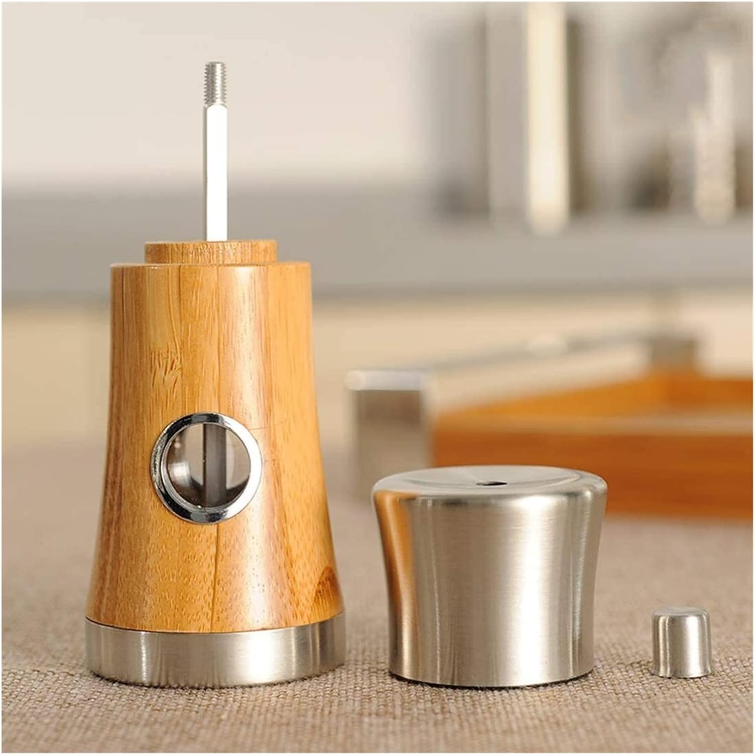 OUSIKA Molinillo de pimienta, molinillo de sal, molinillo de madera de sal y pimienta, molinillo manual, grosor ajustable para barbacoa, botella de