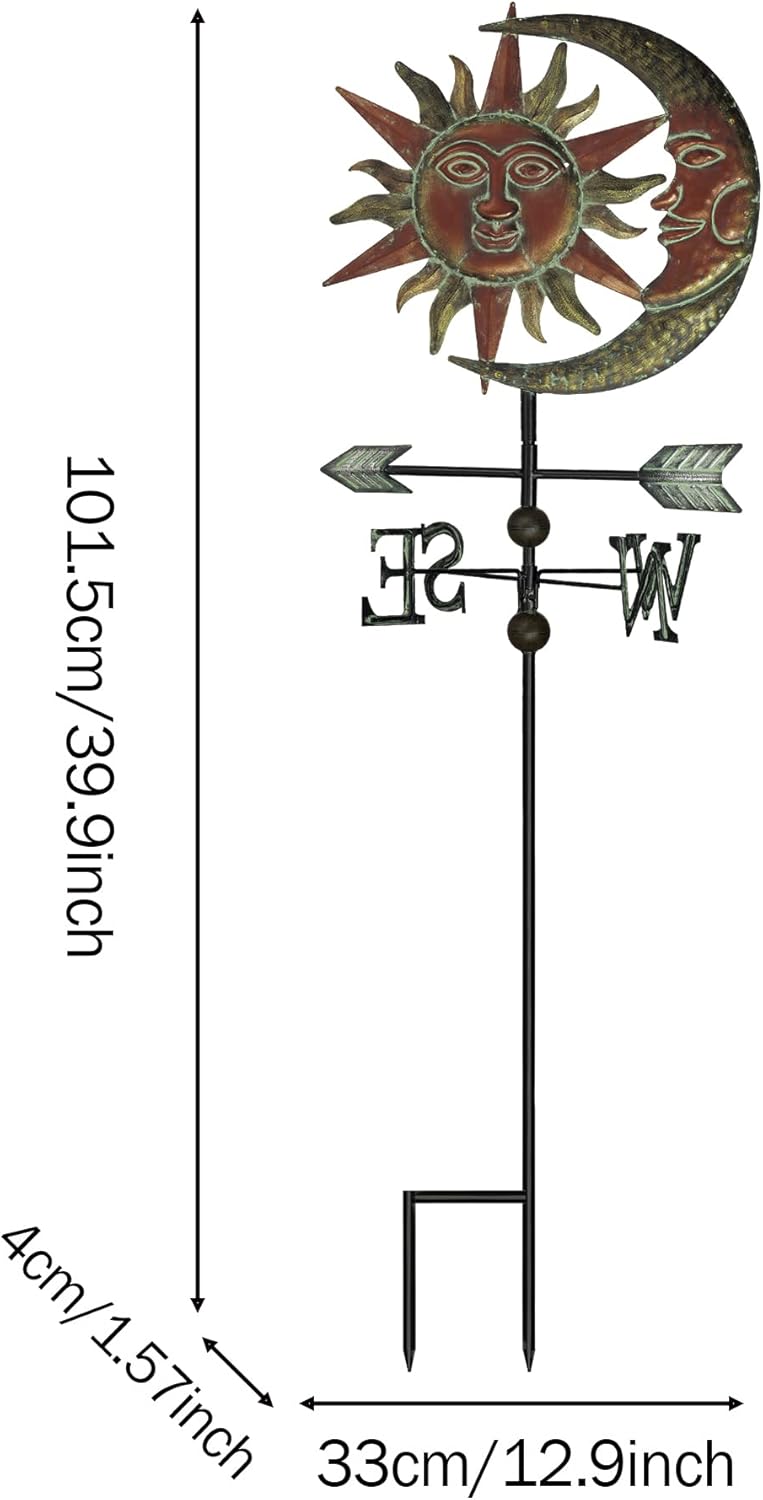 TERESA’S COLLECTIONS Luces solares de 39.9 pulgadas con cara de sol y luna para exteriores, estaca decorativa de metal, decoración de jardín para
