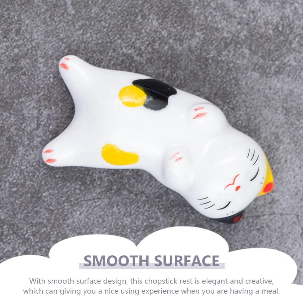 BESTonZON 5 palillos de gato con soporte para pinceles de pintura china, estilo japonés, porcelana, lindo gato de la suerte, soporte para palillos