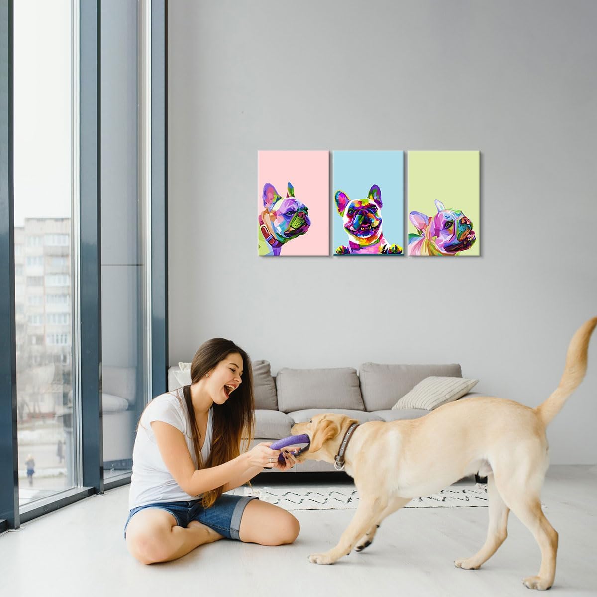 3 piezas de decoración de arte pop de bulldog francés, arte de pared, decoración de habitación de perro, póster de animal, pintura de bulldog