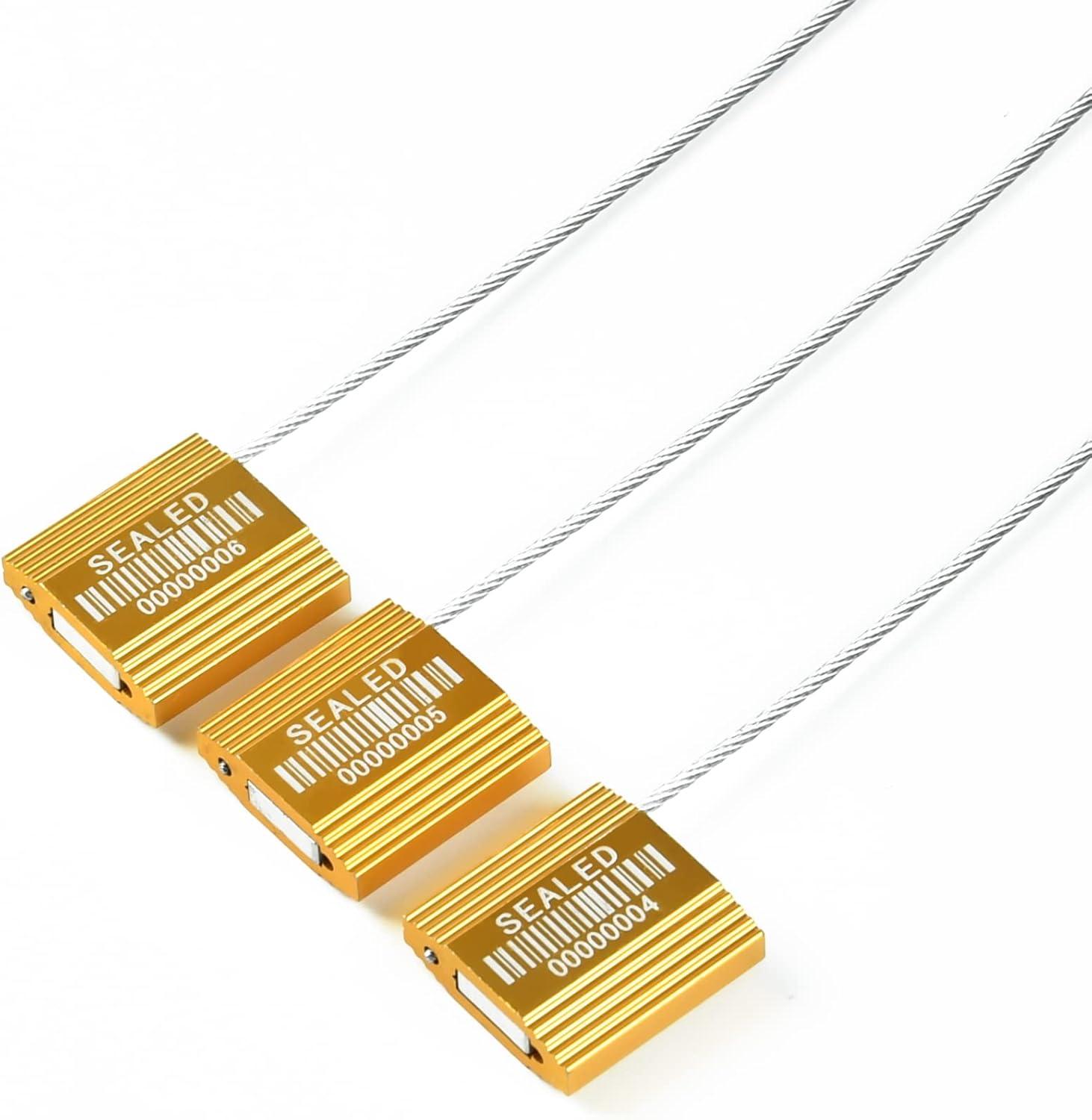 100 sellos de cable de acero amarillo con códigos de barras sellos de alta seguridad Sello de camión numerado Etiquetas de seguridad