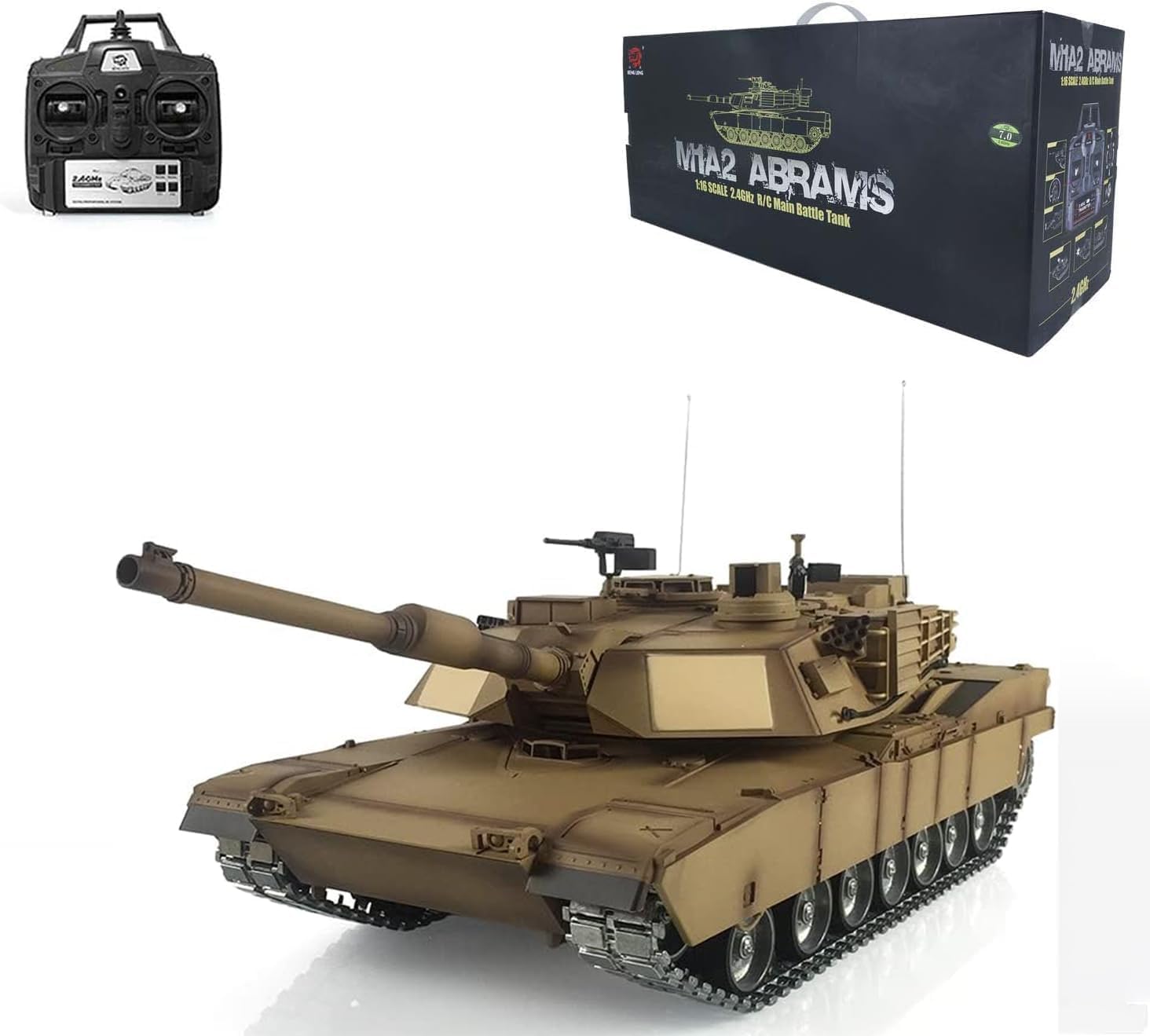 wheelfun Heng Long RC Tank 116 7.0 Abrams RTR RC Tanque 3918 360  Torreta Barril Recoil Metal Track
