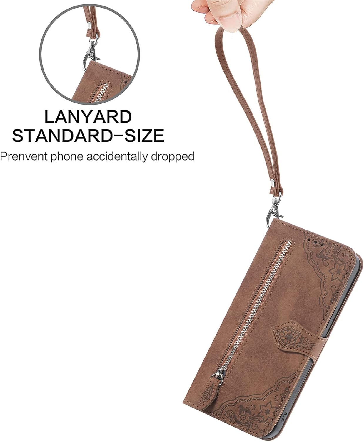 Funda tipo cartera con diseño de almacenamiento con cremallera para Xiaomi Redmi Note 11 4G, piel agradable al tacto con cierre magnético y ranuras