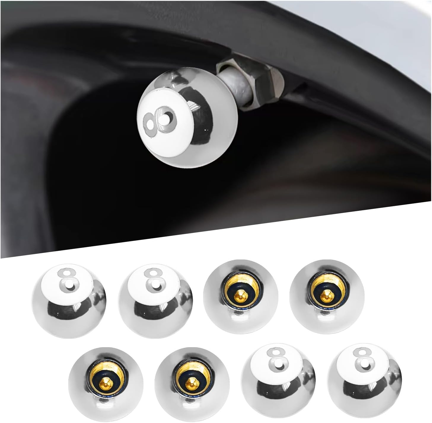 Augeny 8 tapas para válvulas de neumáticos de automóvil, cubiertas de vástago de válvula de rueda de bola de 8 bolas con anillo de goma, tapas