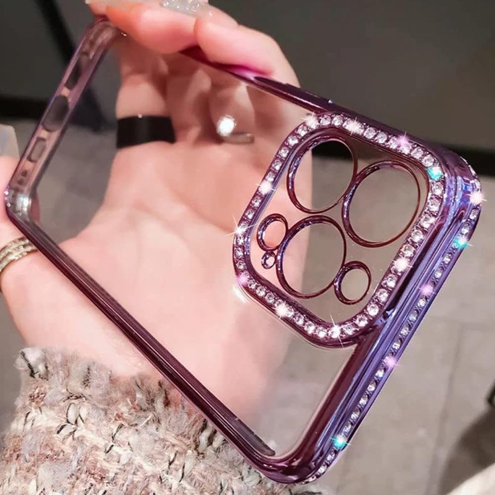 Casechics Funda compatible con iPhone, funda de lujo con purpurina brillante de diamante electro chapado en el borde del borde de cuerpo completo,