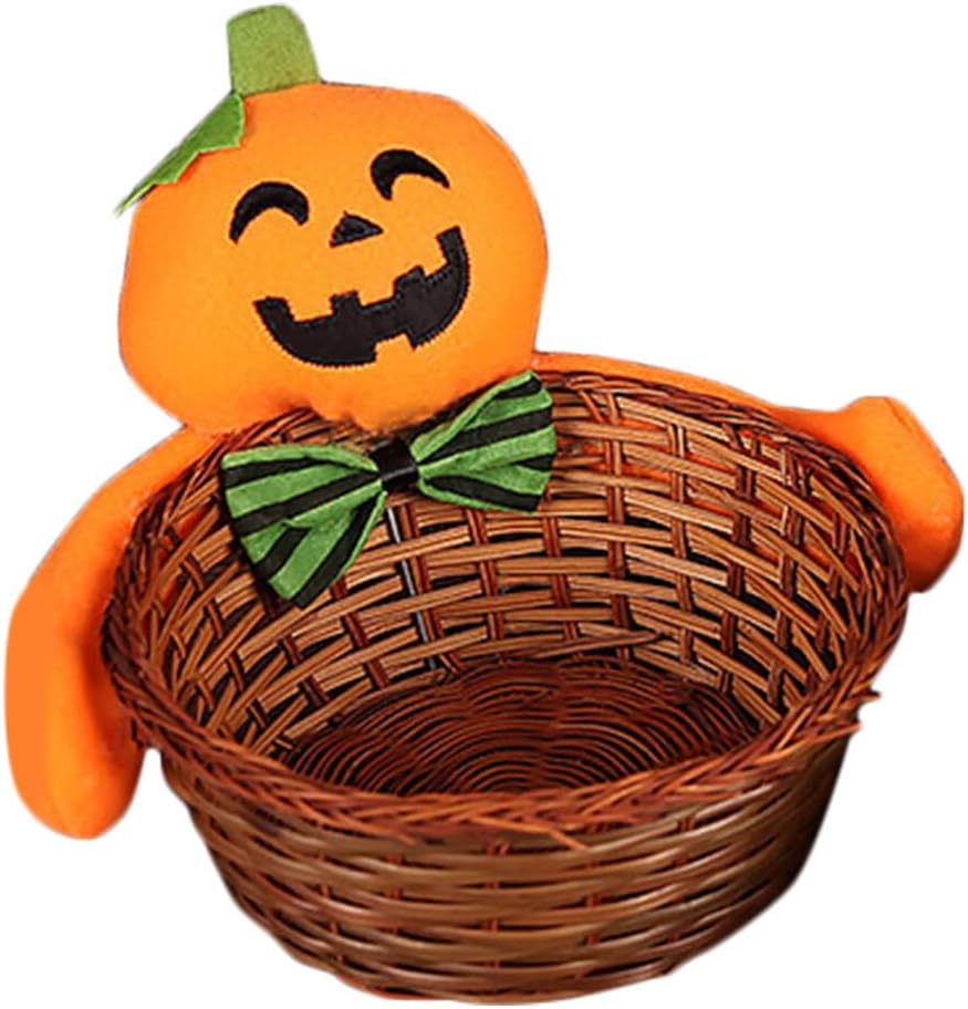 BESTOYARD Cesta de calabaza de Halloween, cesta de ratán redonda para frutas, cuencos de almacenamiento de mimbre, cesta de pan, cesta de servir