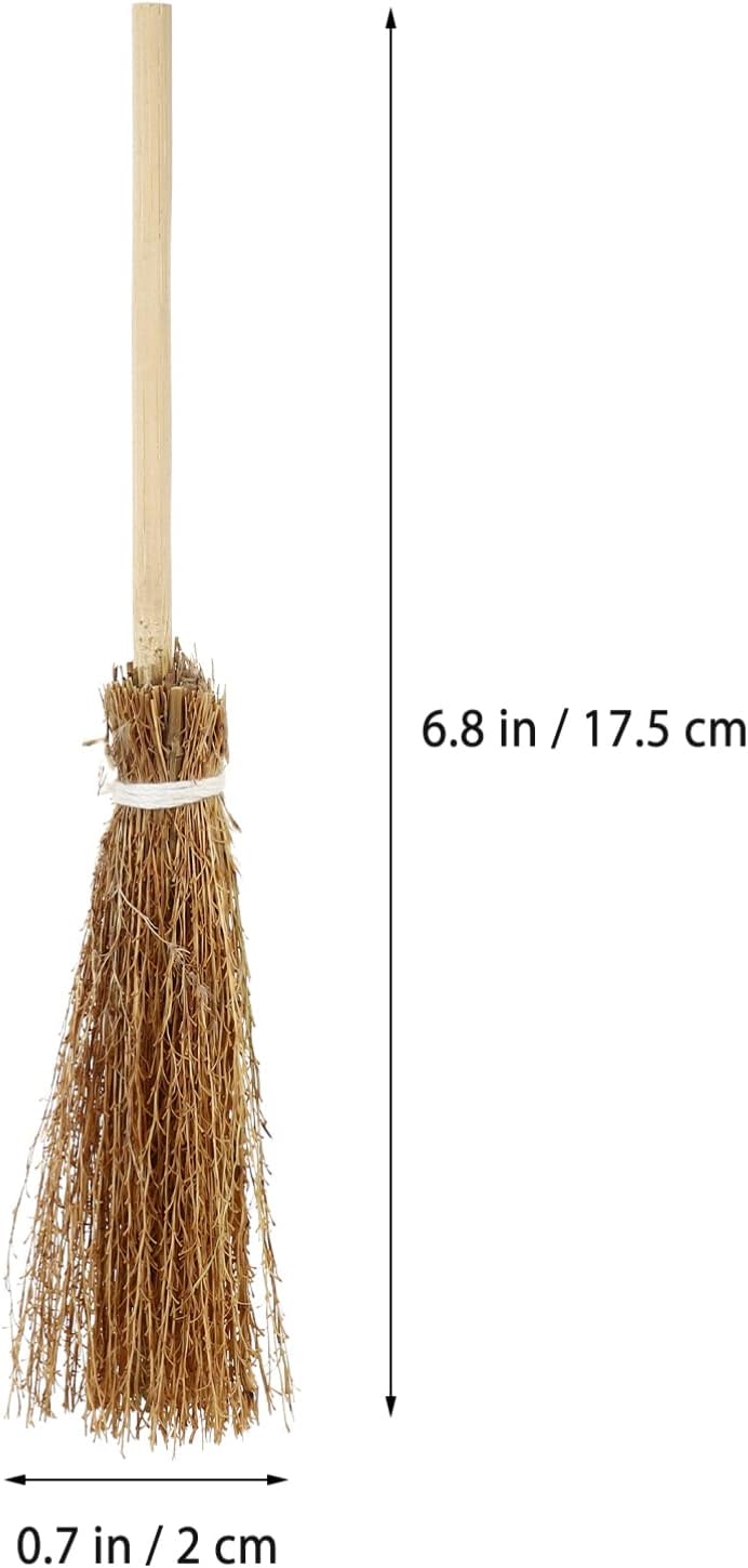 Toyvian Escoba batidora para casa de muñecas, escoba en miniatura, escoba de apoyo de brujas, decoración para colgar disfraces de escoba, accesorios