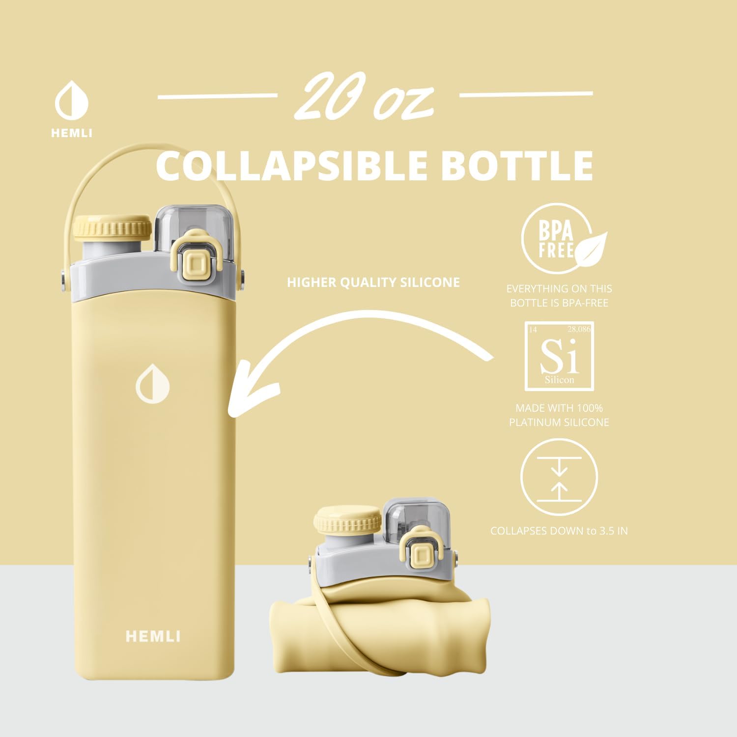 Botella de agua plegable de 20 onzas, Botella de agua de viaje, Botella de agua de senderismo, Botella de agua plegable, Botella de agua plegable de