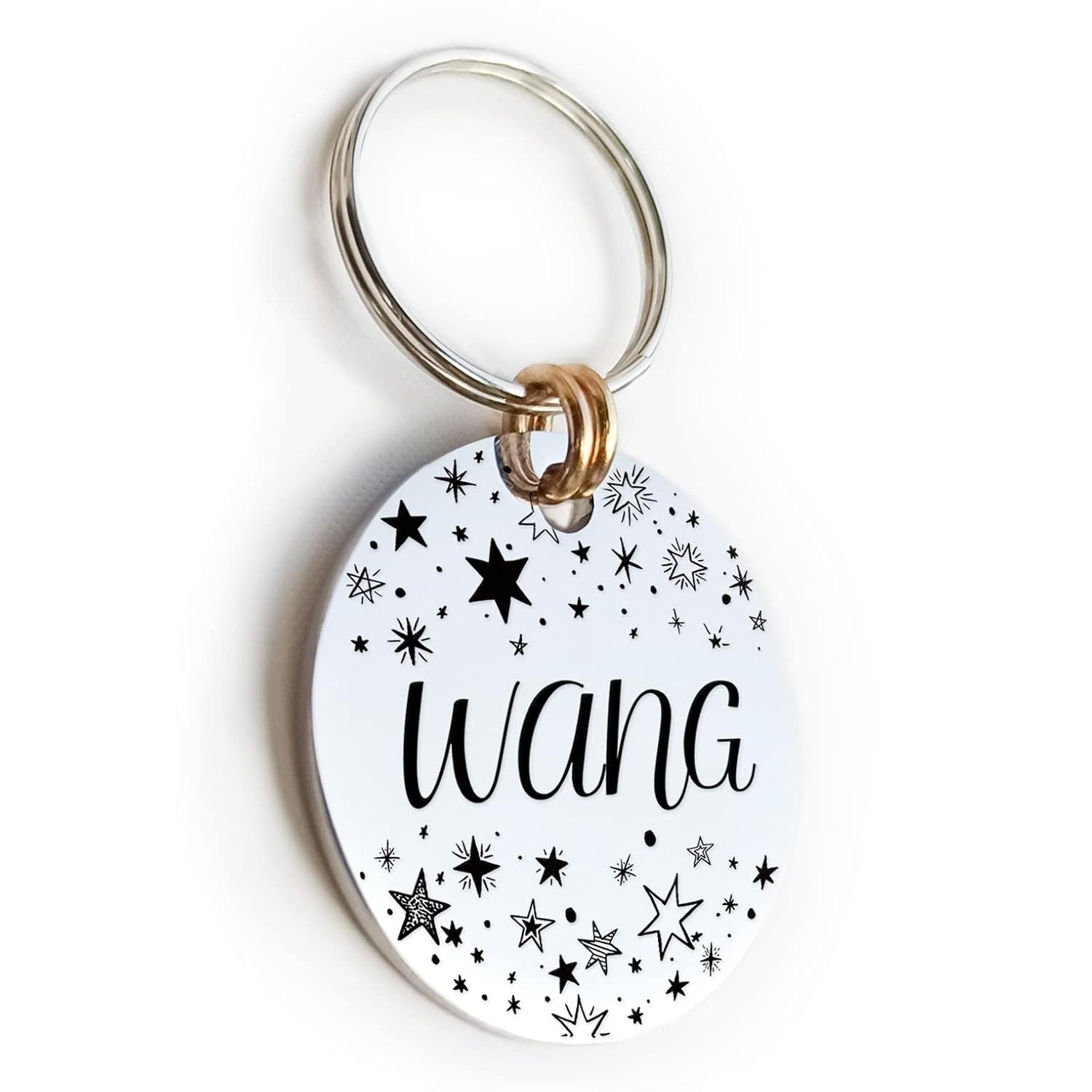 Cat Dog ID Tag Personalized Custom for Pet Collar Name A Sky Full of Stars Lightning Hearts Front and Back Engraving Extra Small Puppy Matt Steel