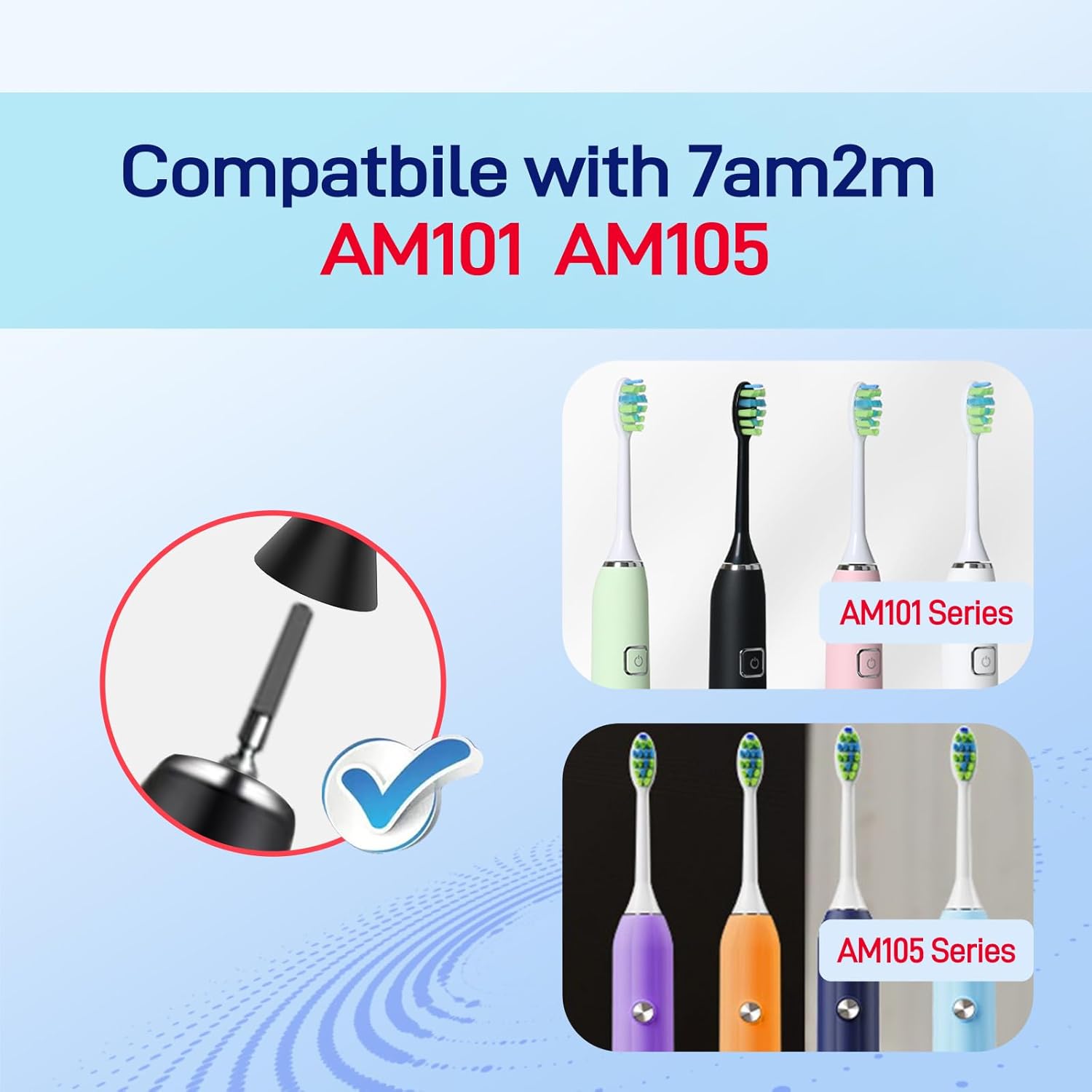 Cabezales de cepillo de repuesto para 7am2m AM101AM105 Sonic Electric Toothbrush – Recambios de cepillo de dientes compatibles con 7am 6.6 ft, 10