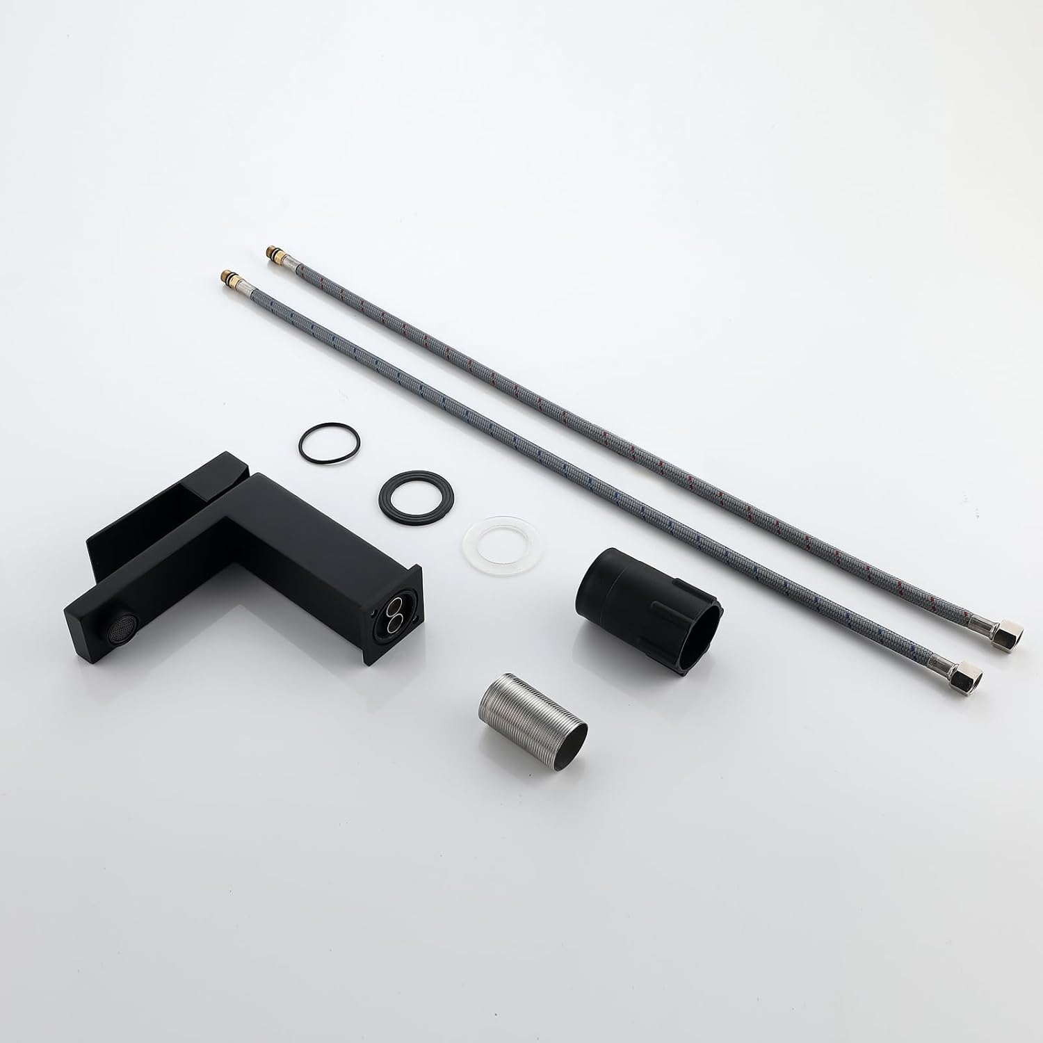 Grifo de baño de un solo agujero negro grifo de lavabo de baño de una sola manija grifos de tocador de baño de acero inoxidable con líneas de