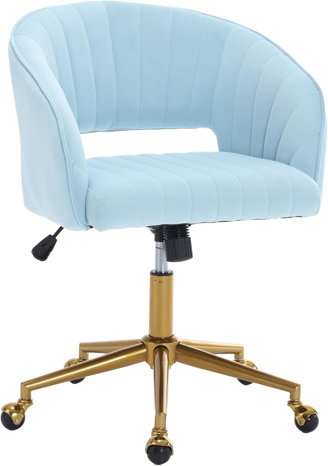 Homedraft Silla de escritorio giratoria para oficina en casa, moderna silla de escritorio de terciopelo, sillón de altura ajustable con base dorada,