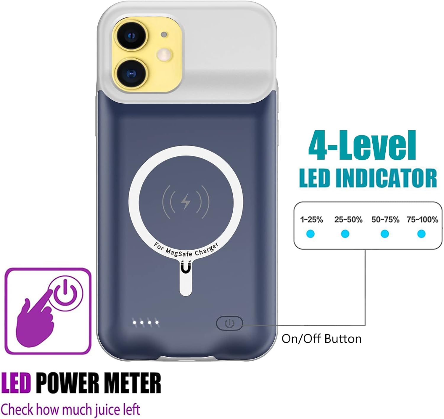 Funda de batería para iPhone 11, actualizada 10000mAh recargable portátil con carga inalámbrica compatible con iPhone 11 (6.1 pulgadas) con cargador