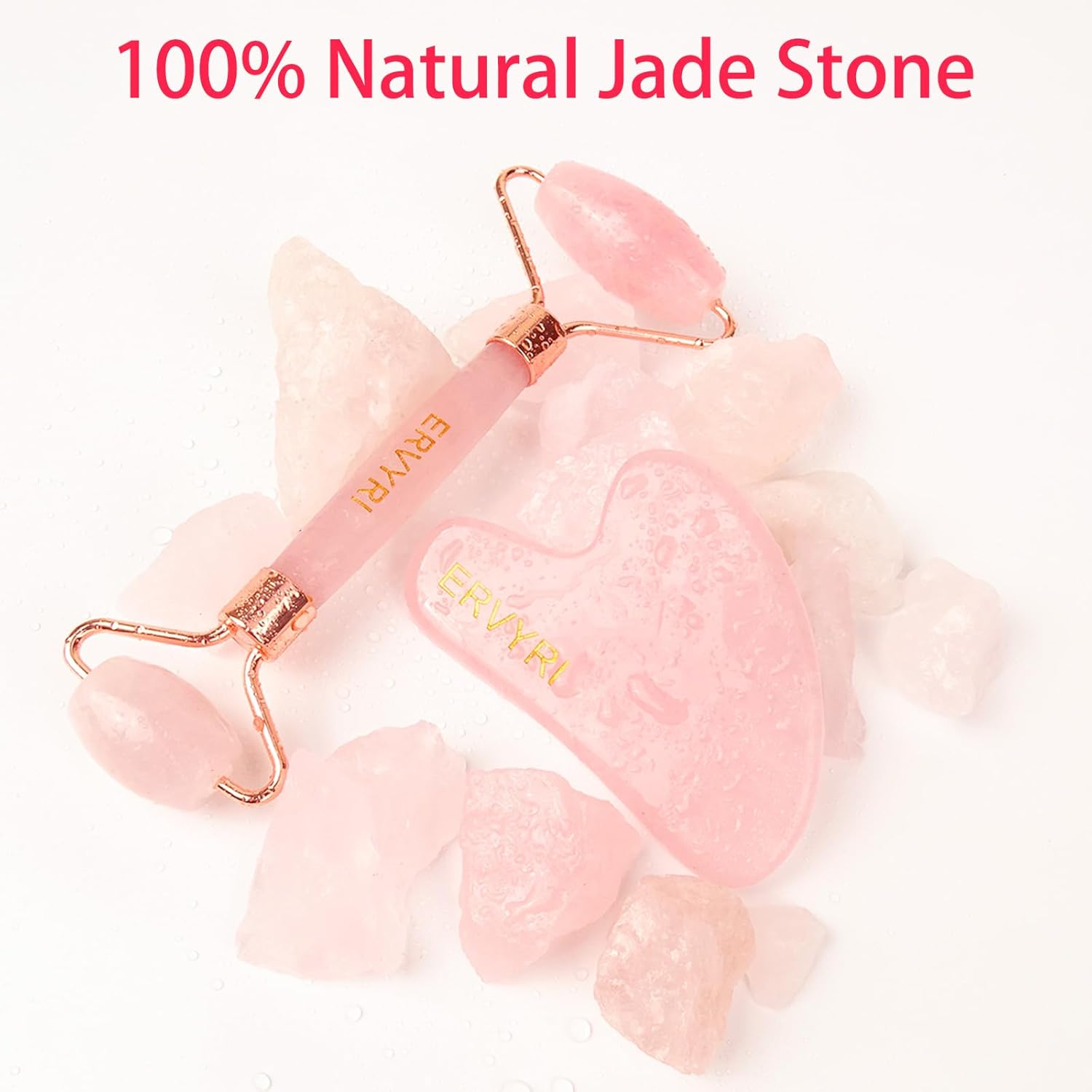 Juego de rodillo de jade y Gua Sha, rodillo facial de cuarzo rosa, herramientas faciales Gua Sha, masajeador facial para mujeres, alivia el estrés,