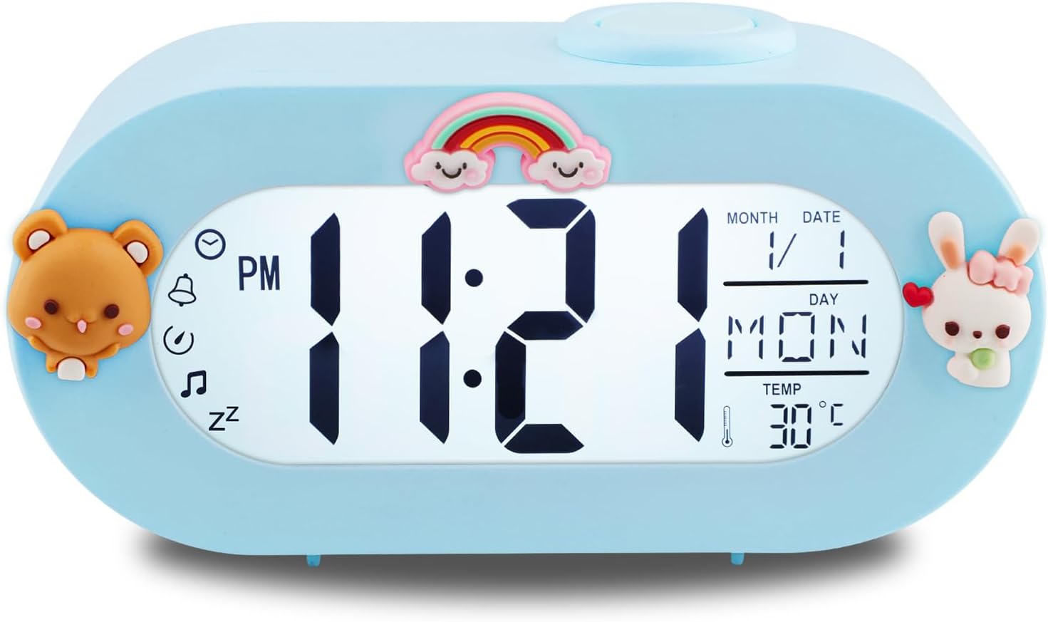 Potuopy Reloj despertador para niños, despertador digital con repetición, lámpara sónica, temporizador, 8 tonos de llamada, 1224 horas, reloj