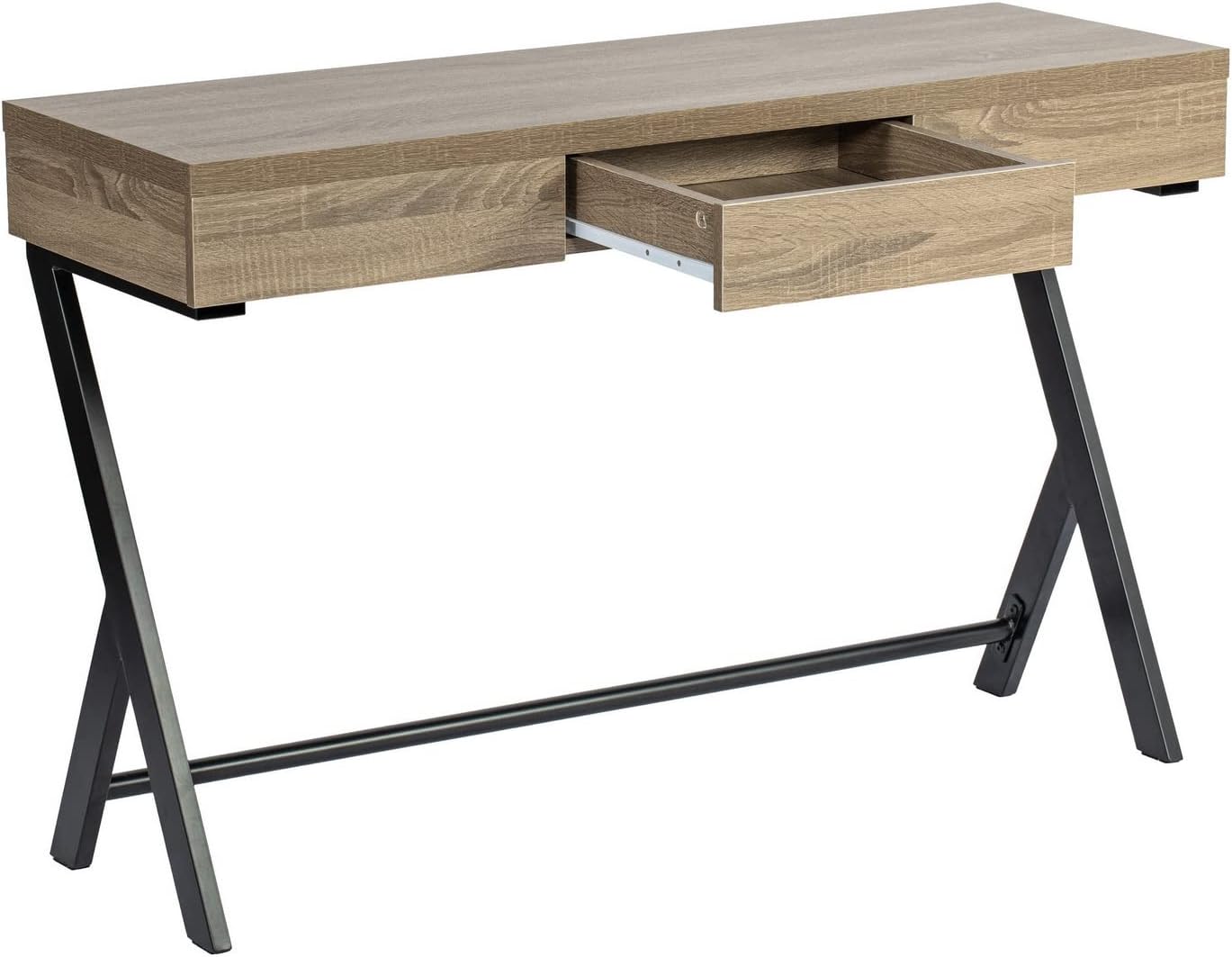 FurnitureR Escritorio de madera para computadora de 45.7 pulgadas con cajón de almacenamiento, escritorio contemporáneo con patas de metal para