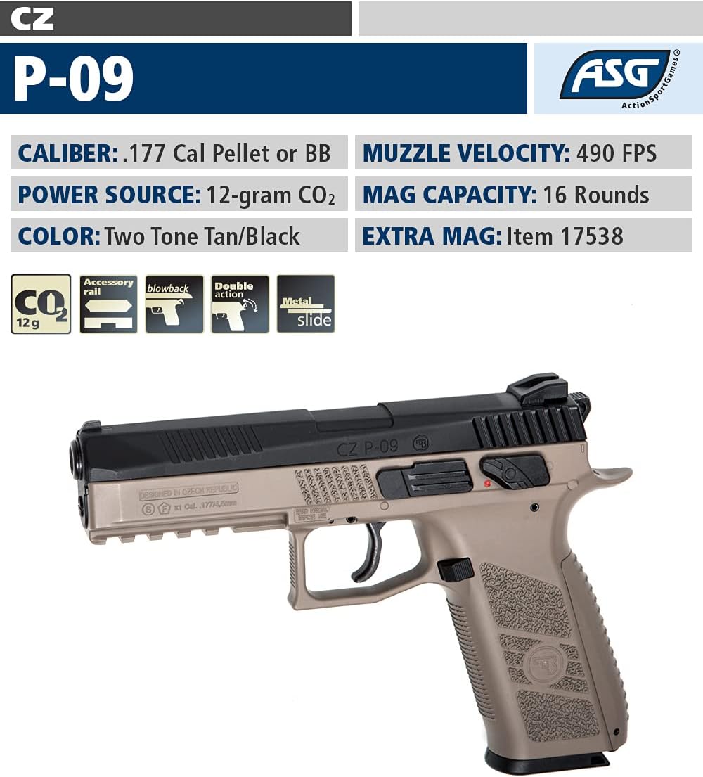 ASG CZ P-09 .177 Calibre PelletBB Pistola de aire soplado
