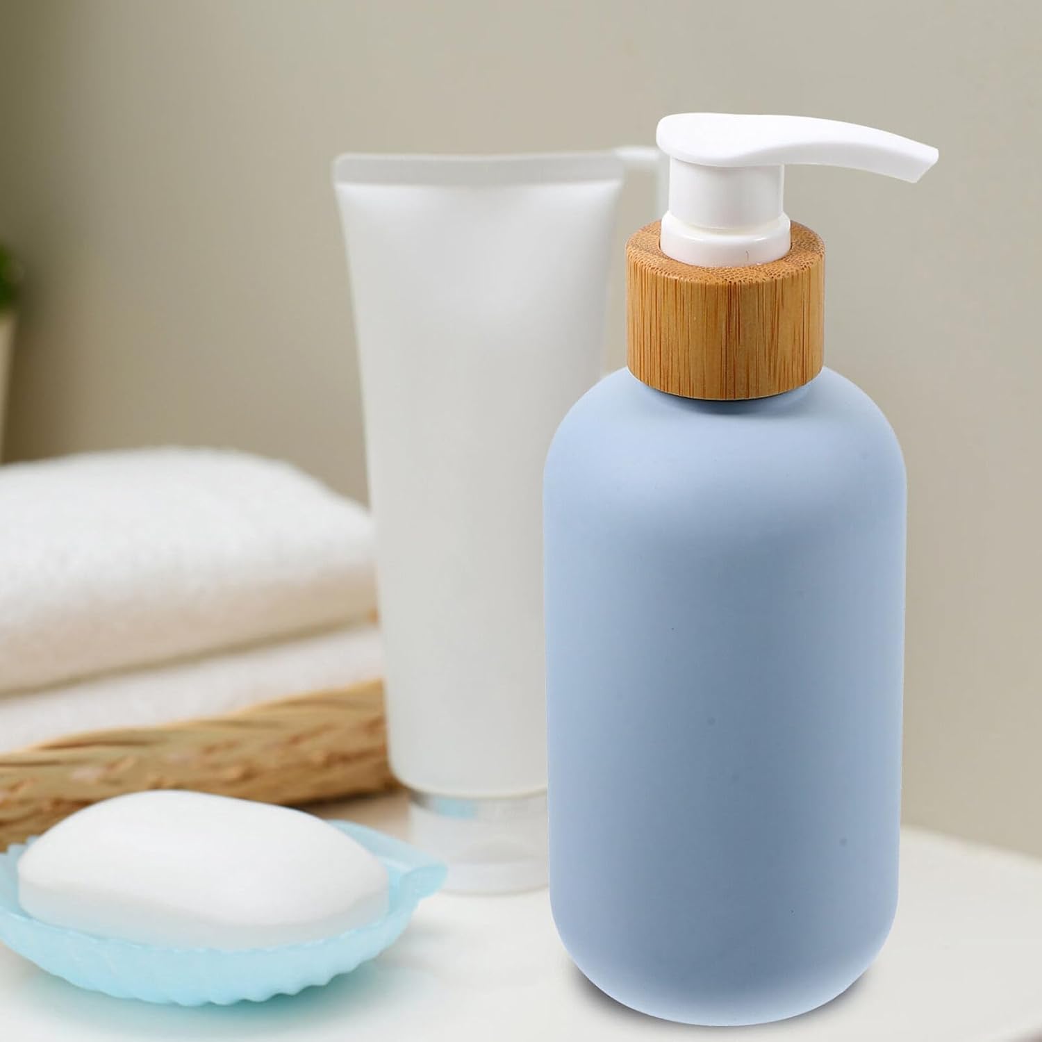 Beaupretty 2 botellas dispensadoras de plástico con bomba de 6.8 fl oz, botellas de champú y acondicionador, contenedor recargable para baño, ducha,