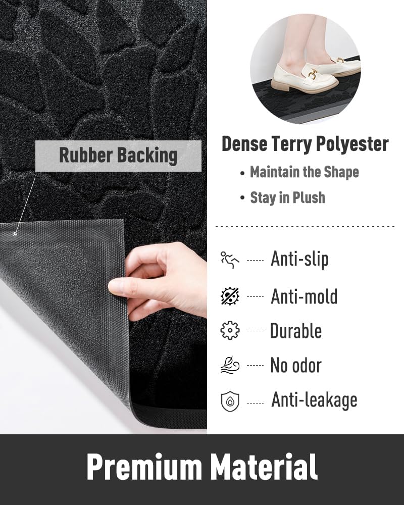 AMOAMI – Tapete de puerta  Tapete de bienvenida absorbente resistente para puerta delantera, tapete de goma antideslizante para puerta delantera,