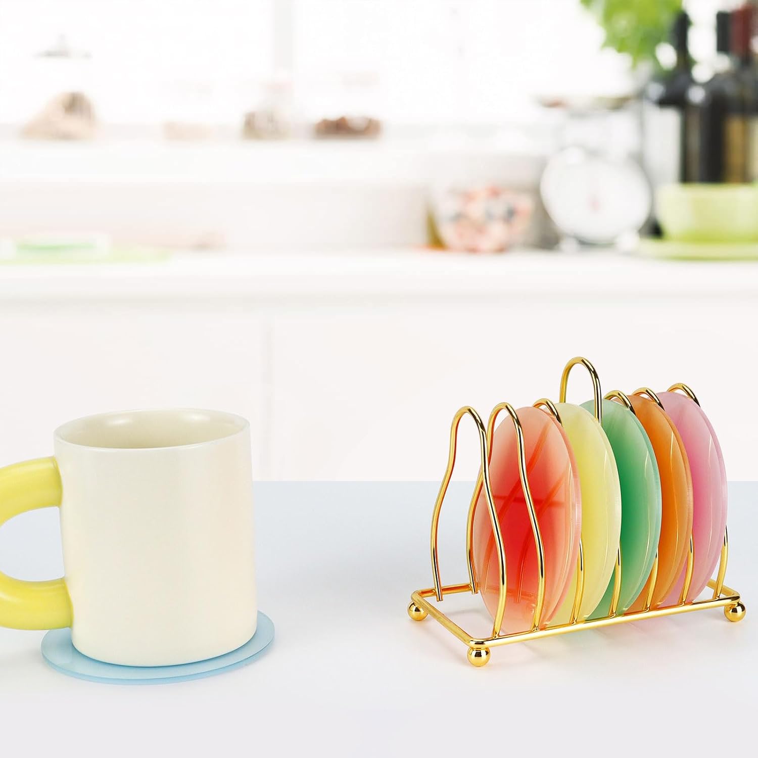 Posavasos de acrílico, 6 posavasos coloridos acrílicos, bonitos posavasos redondos resistentes al calor, posavasos antideslizantes con soporte de