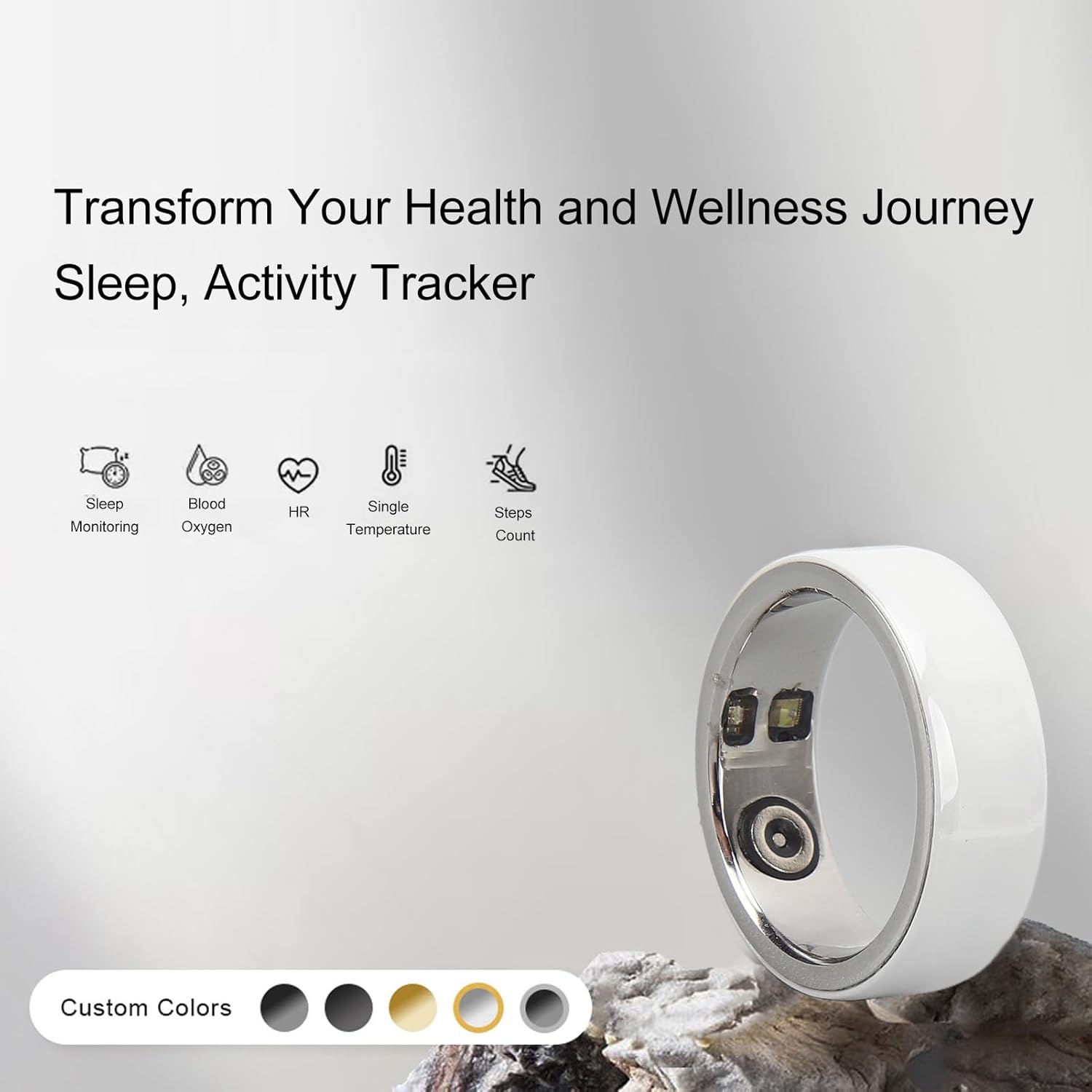 Asixxsix Anillo de salud inteligente con ritmo cardíaco, seguimiento del sueño, temperatura corporal, podómetro, oxígeno en sangre, Bluetooth 5.0,