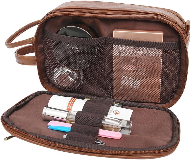 Neceser impermeable grande viaje afeitado Dopp kit marrón PU cuero hombres bolsa de aseo Dopp kit para hombres viaje neceser bolsa de aseo para