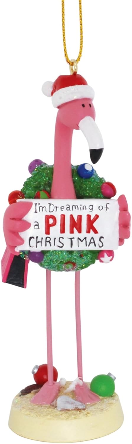 Cape Shore Flamenco rosa con sombrero de Santa Soñando con un adorno navideño rosa