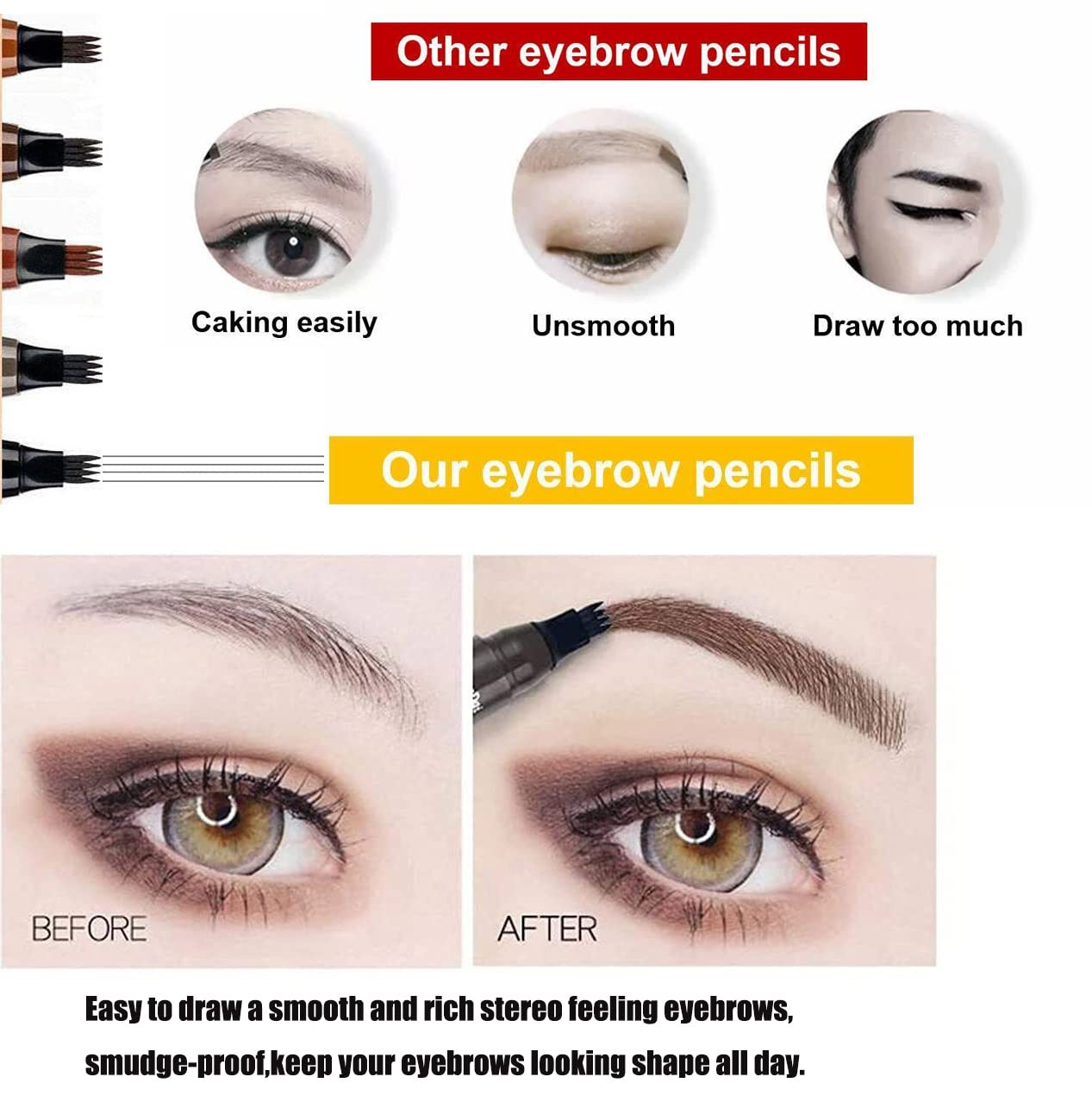 Lápiz líquido para cejas cuádruple bifurcado, bolígrafo mágico preciso e impermeable, bolígrafo de cejas de microhoja de 4 puntas, lápiz de cejas de