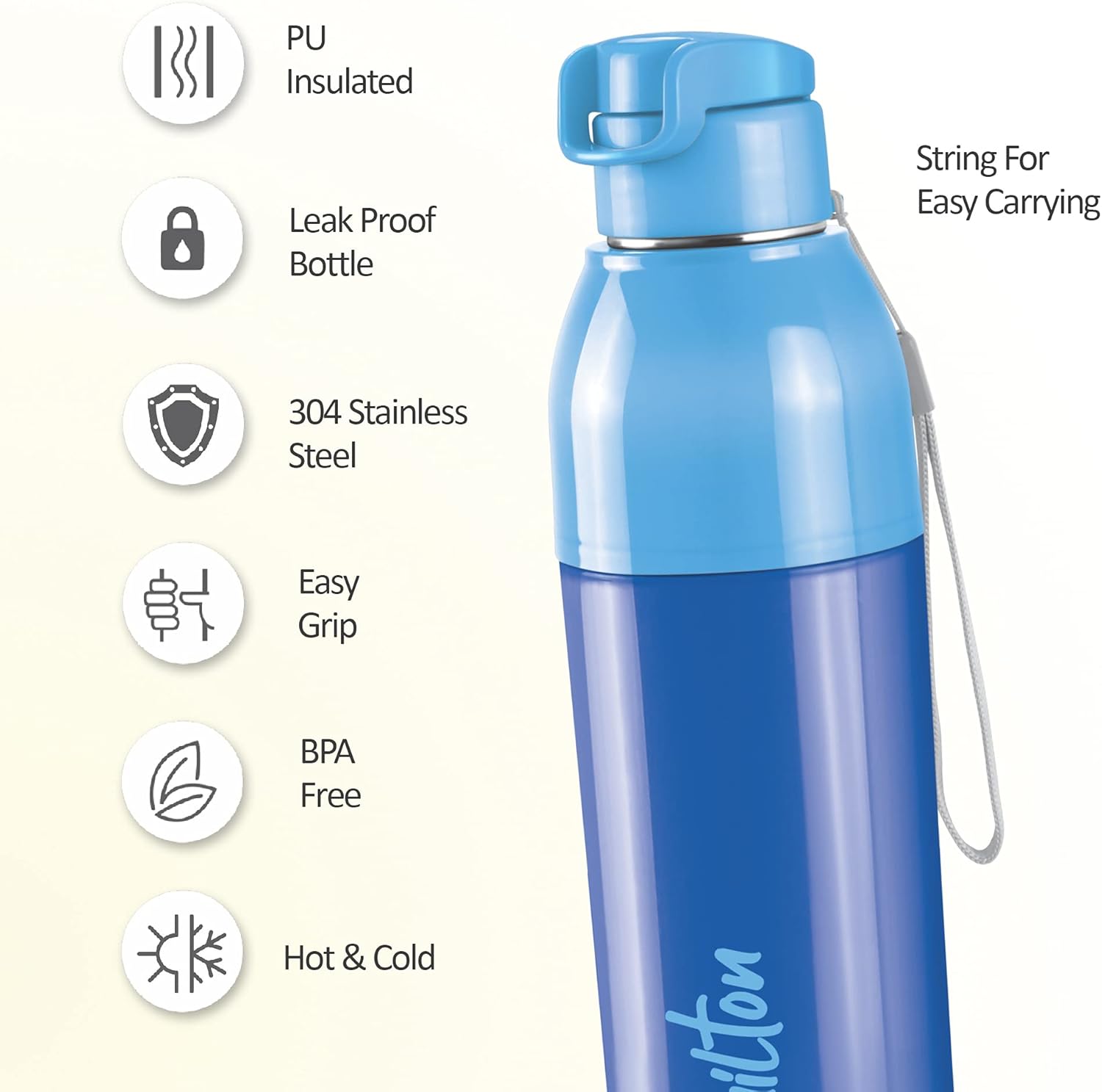 Milton Steel Convey – Botella de agua interior aislada de acero inoxidable 600, 17.6 fl oz, azul, a prueba de fugas, sin BPA, caliente o fría