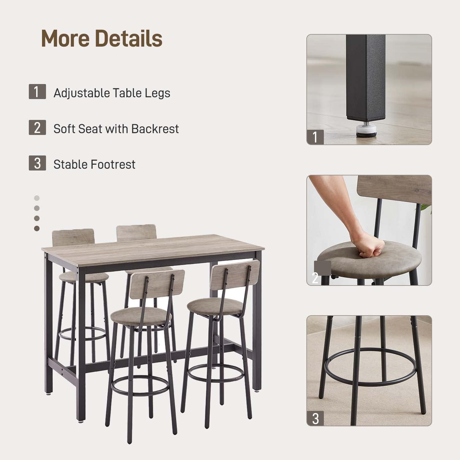 IINE’a Juego de mesa de comedor de 5 piezas, mesa de bar y sillas, mesa de bar de cocina con taburetes para 4, mesa rectangular de pub bistró y