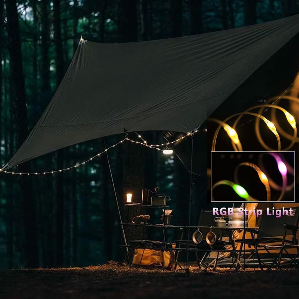Cadena de luces para campamento tira de luces RGB de 32.8 pies para exteriores, impermeable, luz recargable con control de aplicación, brillo