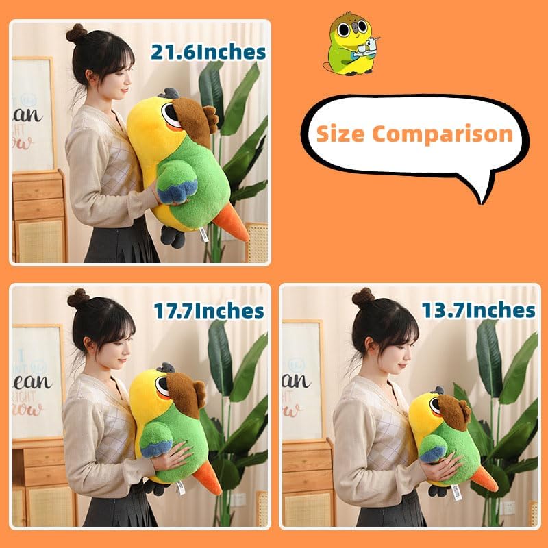 Juguetes de peluche amarillo con pájaro verde, almohada de peluche súper suave, lindo peluche de pájaro de Navidad, regalos de cumpleaños para niños