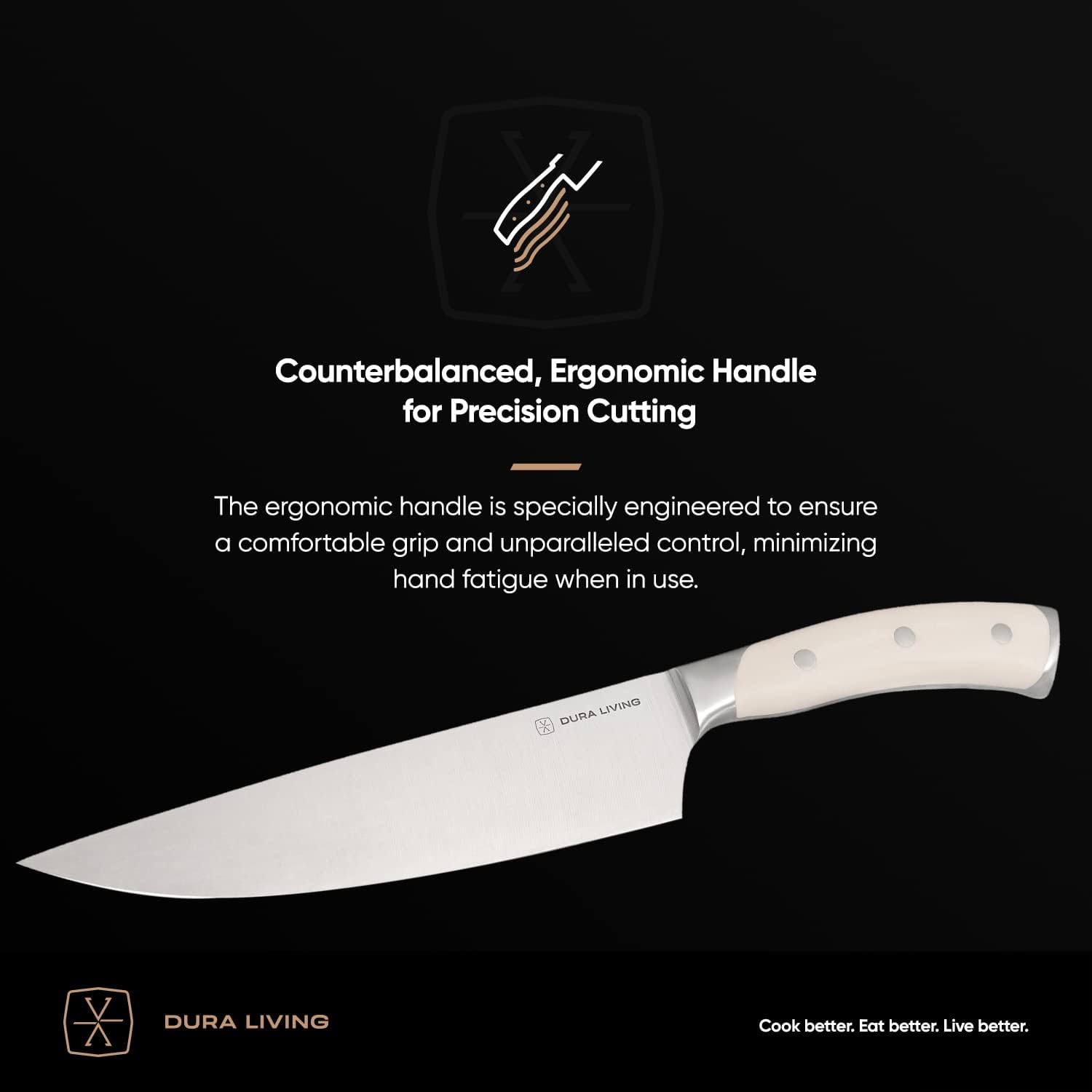 DURA LIVING Juego de cuchillos de cocina profesionales de 2 piezas, acero inoxidable alemán de alto carbono forjado de precisión, utilidad de 5