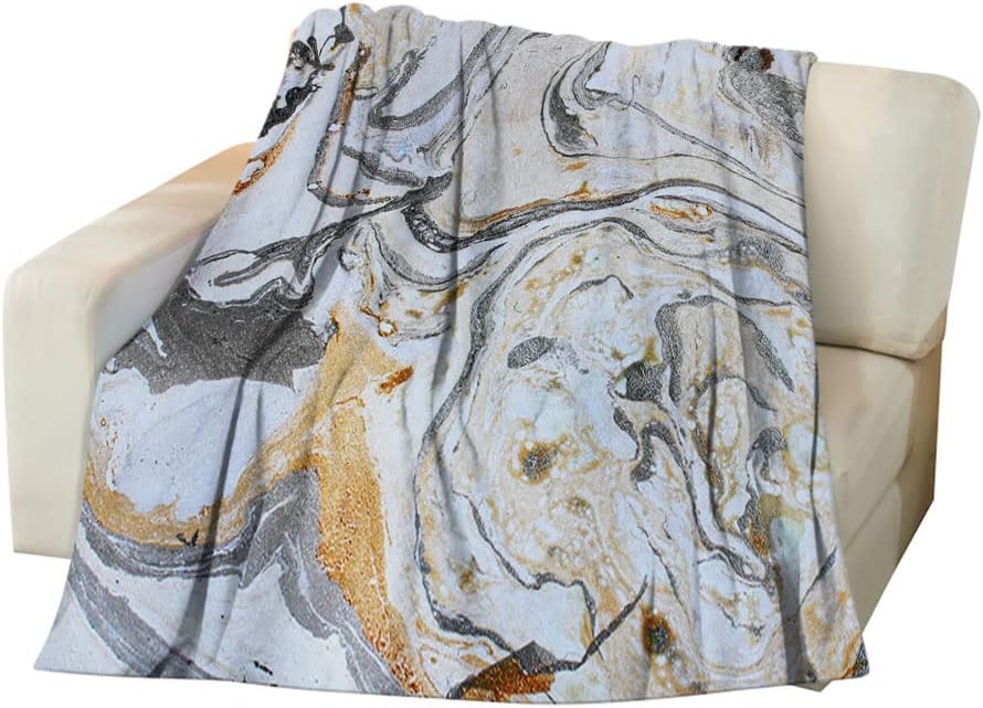 Manta de franela abstracta con textura marmoleada acrílica, negra, blanca, dorada, gris, plateada, cálida y acogedora para todas las estaciones,