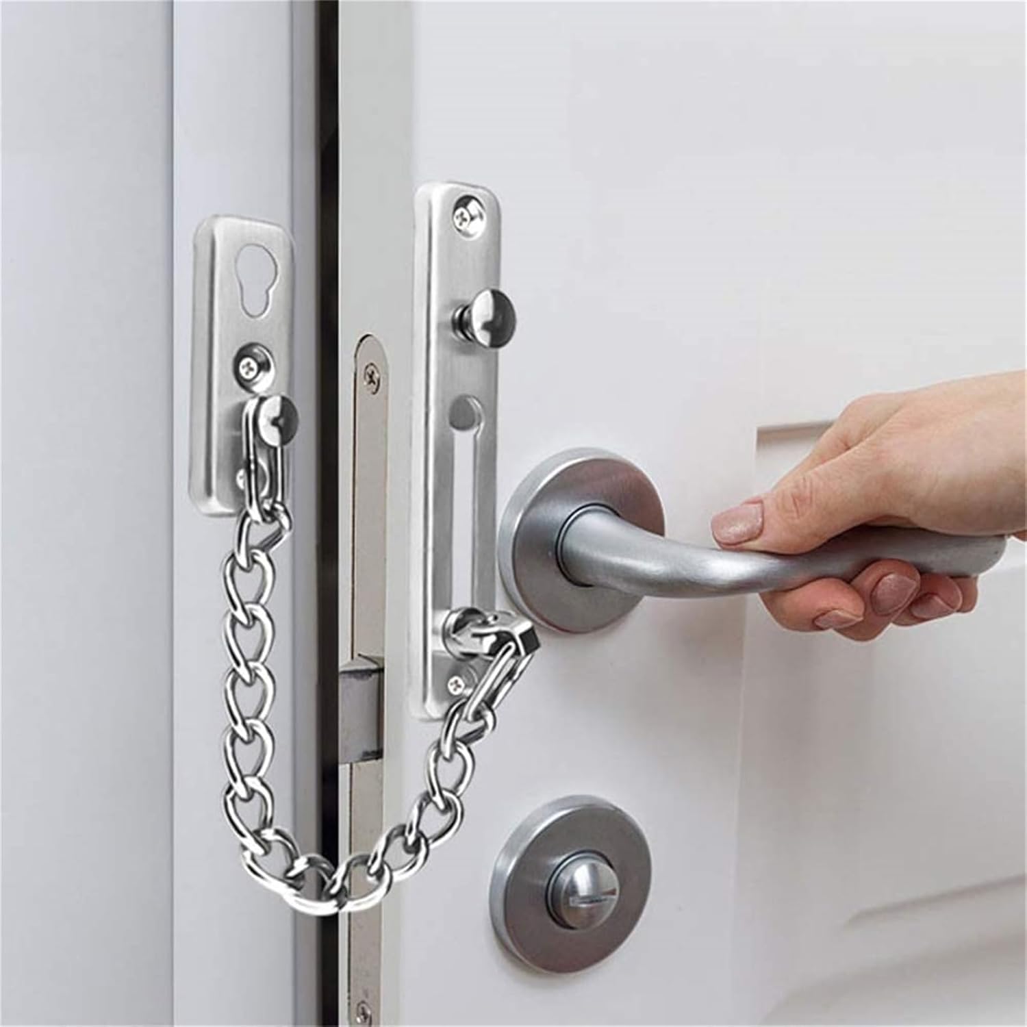 Cerradura de cadena de puerta, guardia de cadena de seguridad de acero inoxidable para puerta, cadena de bloqueo de puerta gruesa con tornillos,