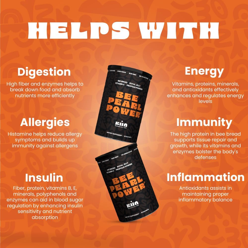 Bee Pearl Power – Pan de abeja en polvo 100% natural con polen de abeja, jalea real y propóleos, rico en vitaminas, enzimas, aminoácidos, Omega 3 6