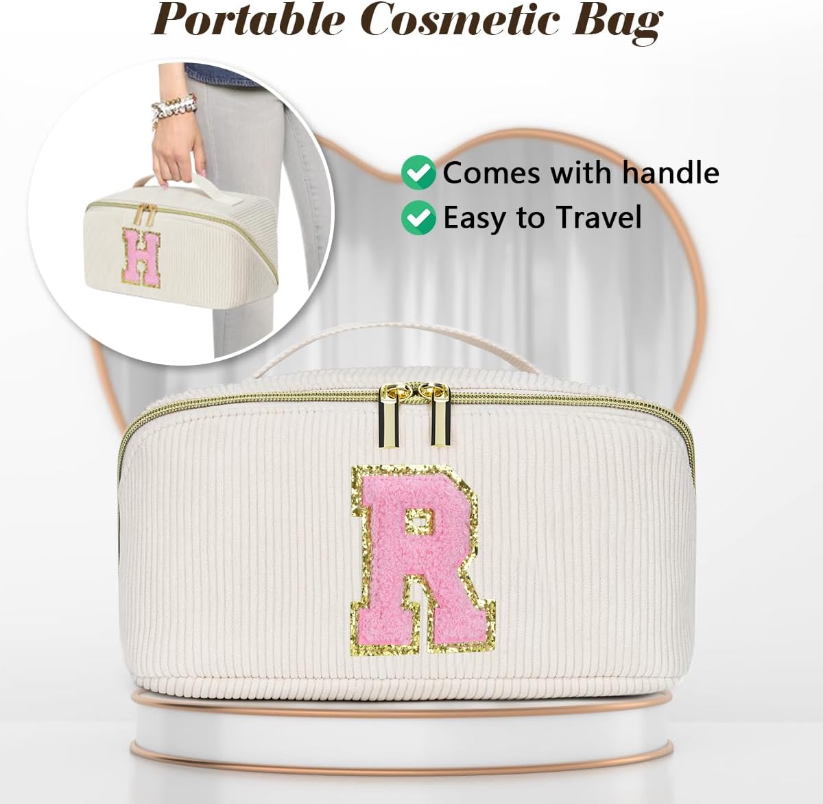 DTBG Bolsa de cosméticos de viaje de gran capacidad, Beige, K