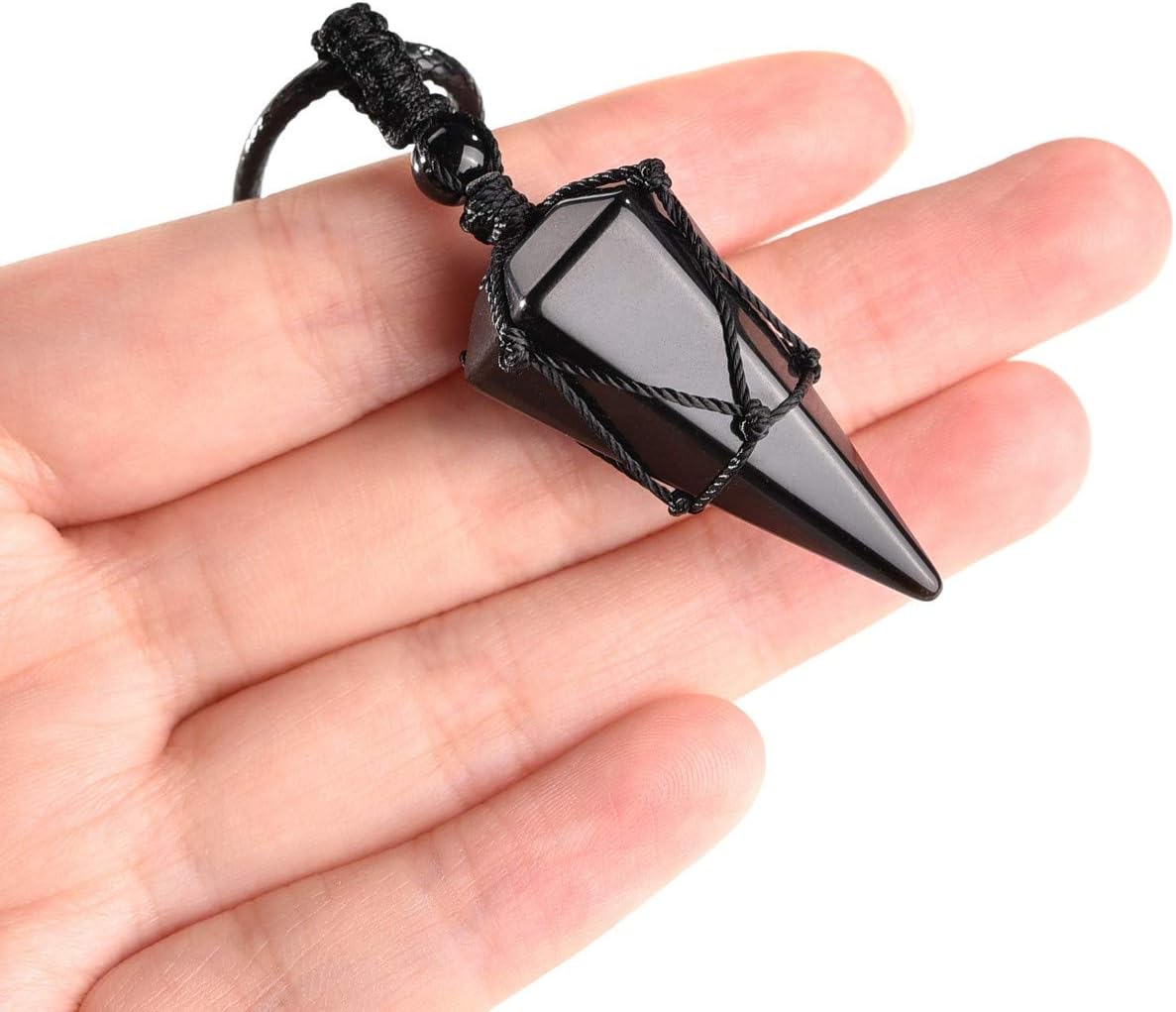 Jovivi – Collar de cristal de cuarzo natural, péndulo de radiestesia con punta hexagonal cristales curativos de adivinación, collar de piedra Reiki